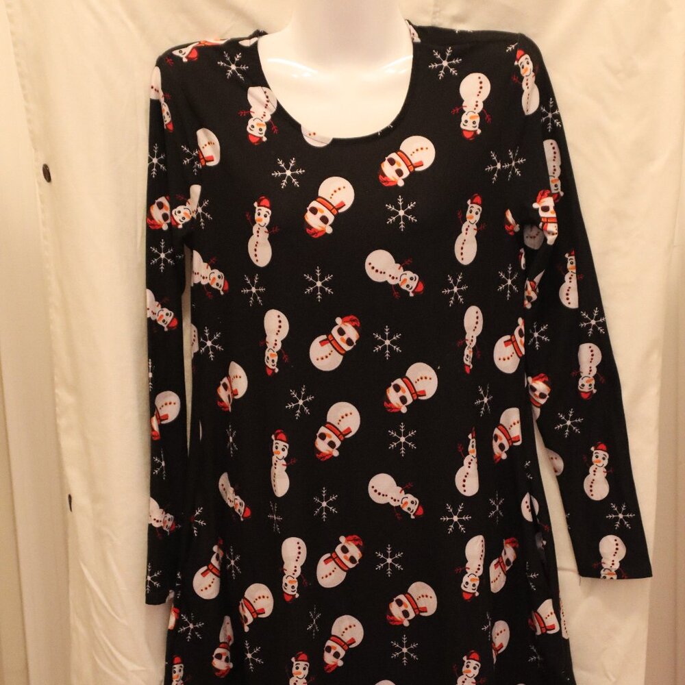 NWT Riley & James Black Snowman Design Long Sleeve Dress size Medium Festive